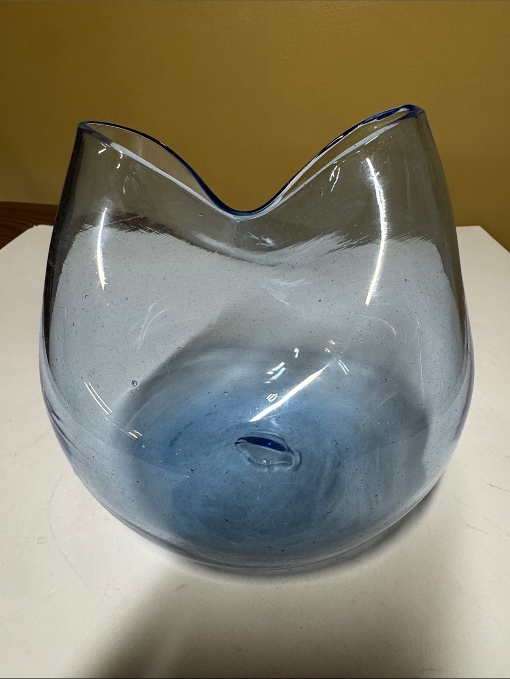 Blenko Glass Pale Blue Hand-Blown Pinched Vase #39 -1960s 5.5”